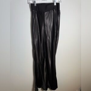 Enza Costa Black Satin Wide Leg Pants Elastic Waist Lounge Palazzo Pants